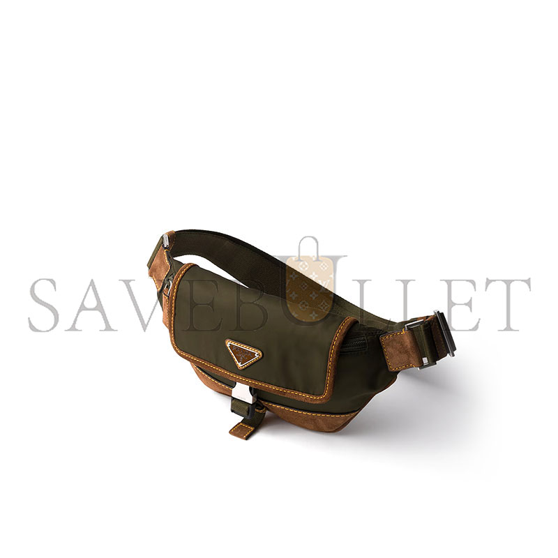 Pra*a re-nylon and suede belt bag 2vh176 (18*15*5cm)